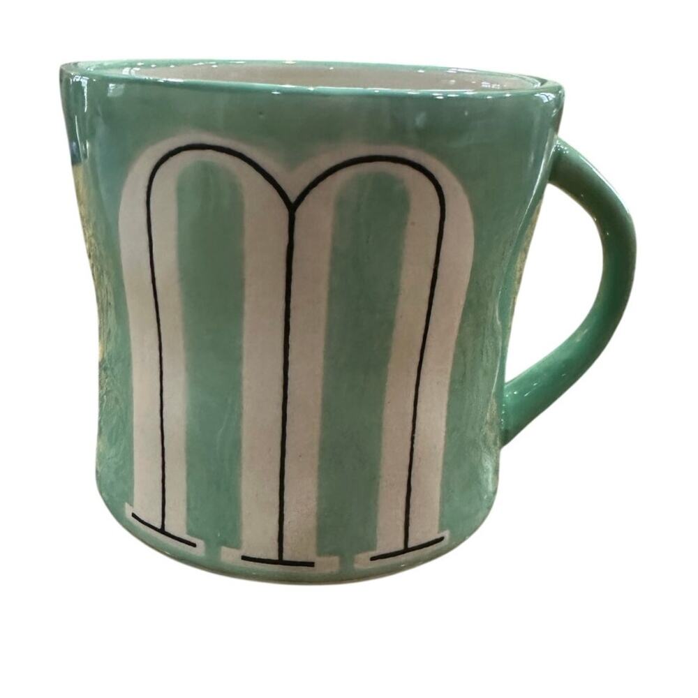 Anthropologie Hand-Painted Ceramic Initial "M"  Mug – Mint Green
